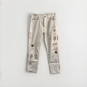 Polo Ralph Lauren Size 26 The Avery Boyfriend Patchwork Jeans Ivory Cropped